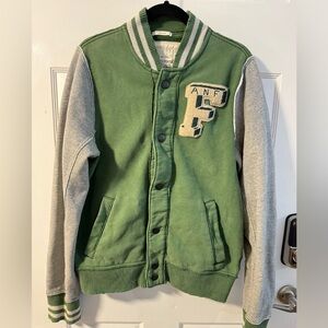 Abercrombie & Fitch Y2K Varsity Letterman Bomber Jacket Distressed Preppy LG